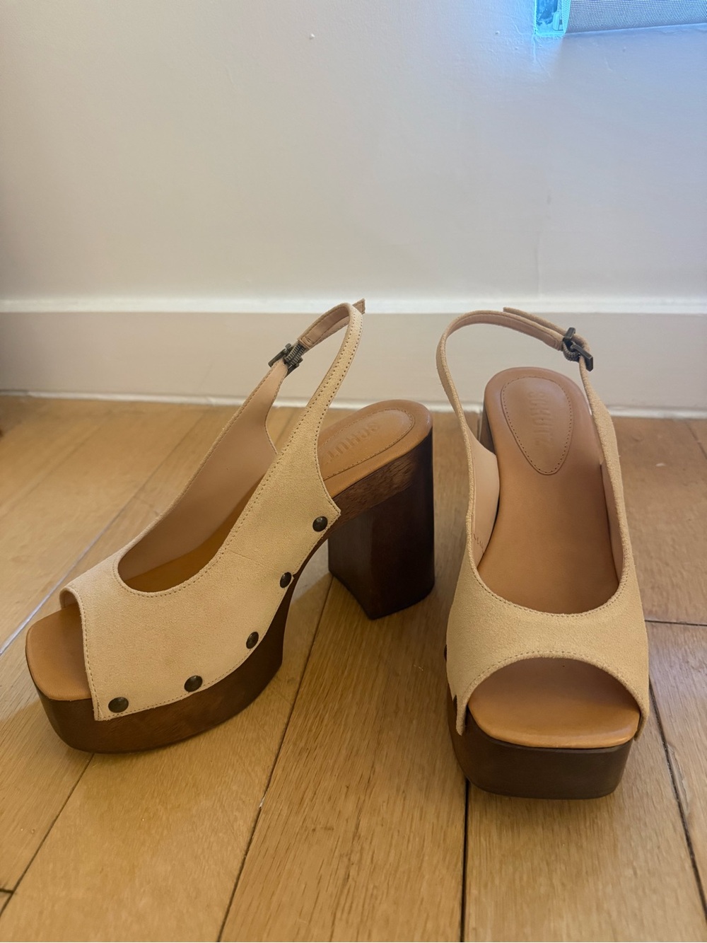 Beige Platform Slingback Heels